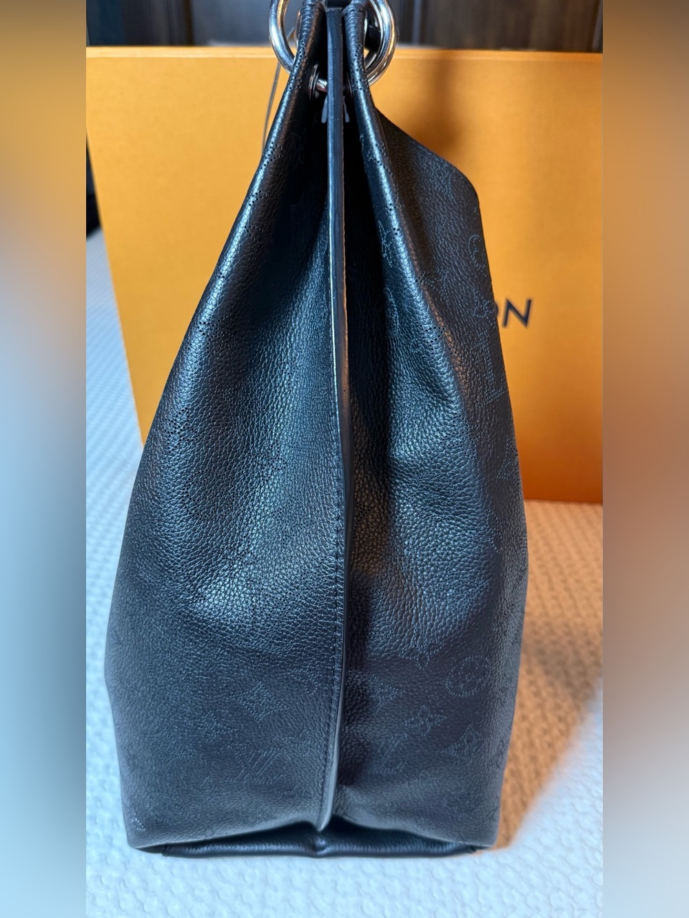 Louis Vuitton Black Monogram-Embossed Hobo with LV Leather Tag - Picture 6 of 16